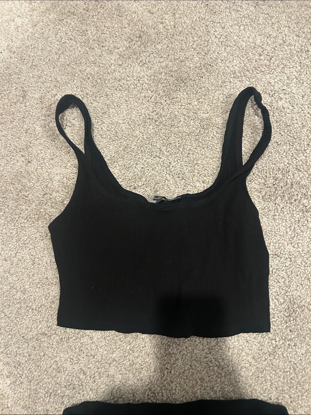 Lulu's Black Ribbed Square Neck Cropped Tank - Picture 4 of 4